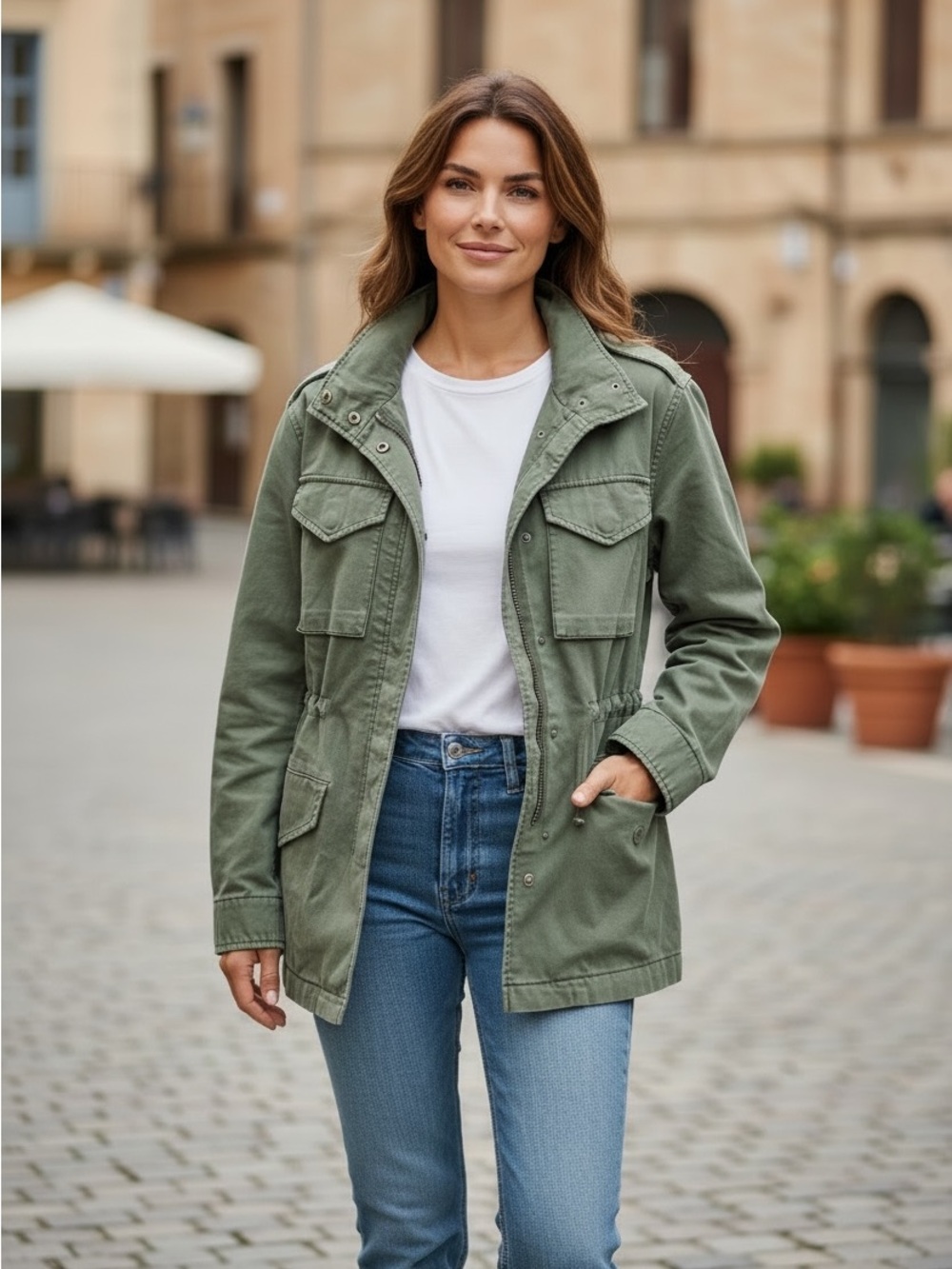 Madewell Olive Green Utility Jacket with Multiple Pockets